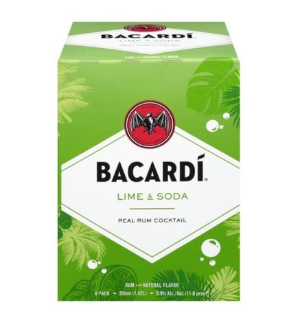 BACARDI REAL RUM LIME + SODA 4PK CANS   