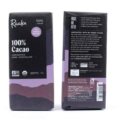 RAAKA 100% CACAO UNROASTED DARK CHOCOLATE BAR