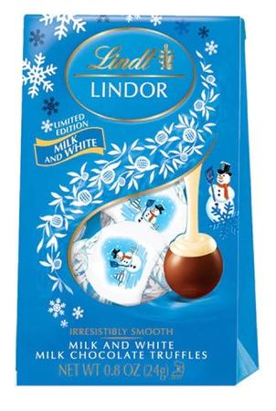 LINDT LINDOR MILK & WHITE CHOCOLATE TRUFFLES SNOWMAN BAG 8.5 OZ