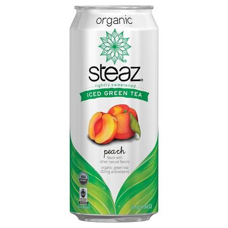 STEAZ ORGANIC GREEN TEA PEACH 16OZ CAN