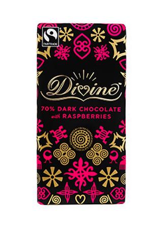 DIVINE 70% DARK CHOCOLATE RASPBERRY BAR 